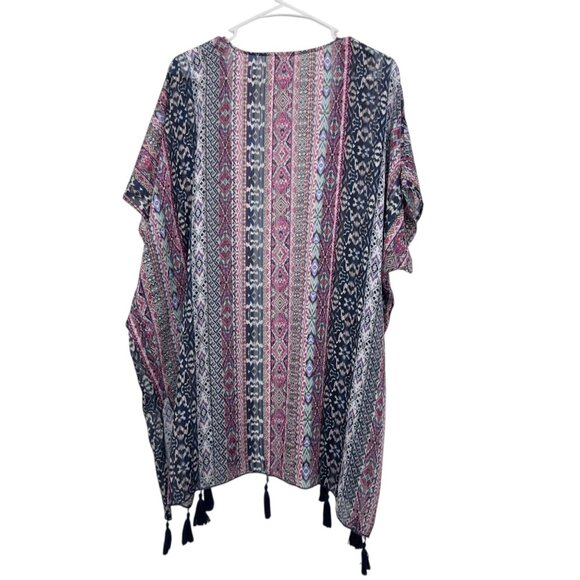 Lucky Brand Womens Sheer Kimono Cardigan W/ Tassels Multicolor Small Polyester - Picture 7 of 11
